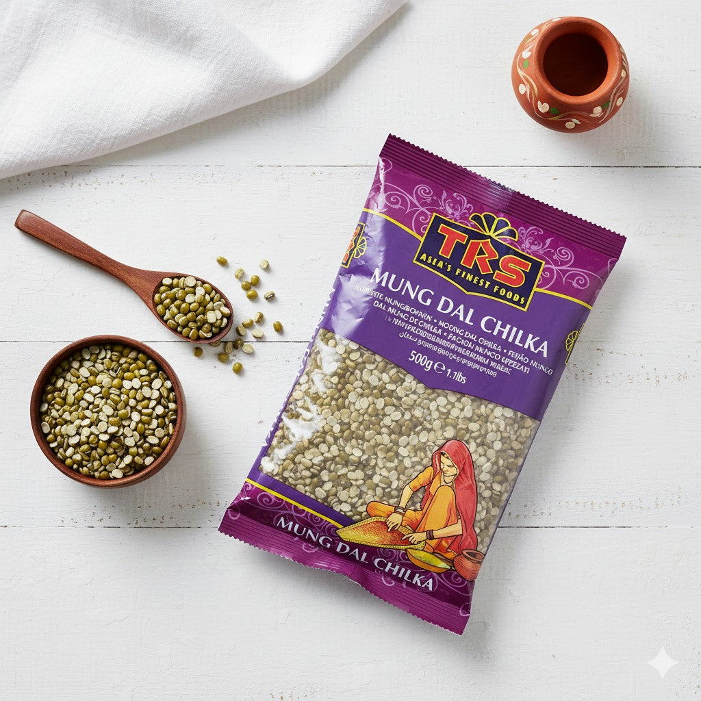 TRS Mung Dal Chilka, मूंग हरी दाल (Half unpeeled mung beans - 500 gm